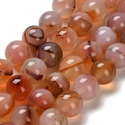 Natural Agate Beads Strands, Round, Chocolate, 14mm, Hole: 1mm, about 27pcs/strand, 14.88~15.35''(37.8~39cm)(G-G175-A02-01)