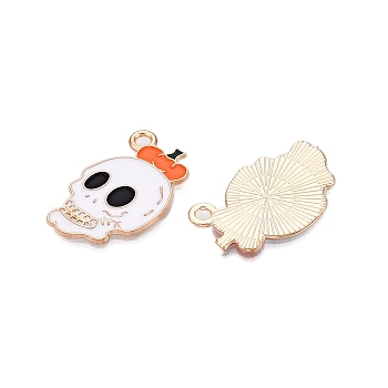 Halloween Theme Alloy Enamel Pendants, Light Gold, Skull, 28x17x1mm, Hole: 2mm