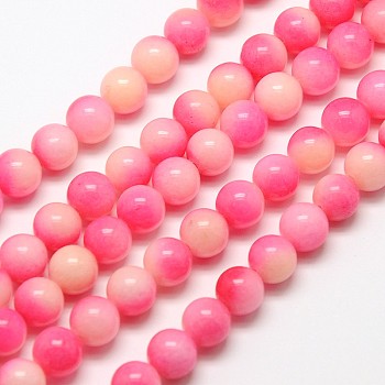Natural Malaysia Jade Bead Strands, Round Dyed Beads, Hot Pink, 6mm, Hole: 1mm, about 64pcs/strand, 15 inch