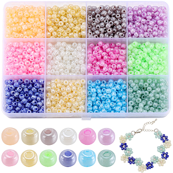 156G 12 Style 6/0 Glass Seed Beads, Ceylon, Round, Mixed Color, 4mm, Hole: 1.5mm, 13g/color