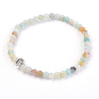 Natural Flower Amazonite Stretch Bracelets, with Alloy Buddha Beads, 2-1/8 inch(5.4cm)
