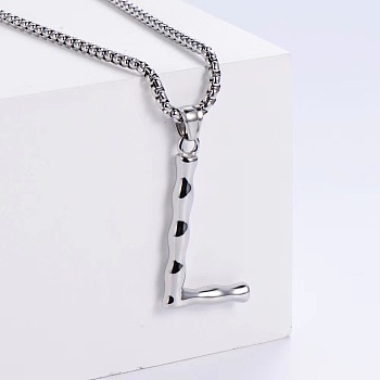 3Pcs Stainless Steel Textured Letter Pendant Box Chain Necklaces, Stainless Steel Color, Letter L