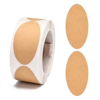 Self-Adhesive Kraft Paper Gift Tag Stickers, Adhesive Labels, Blank Tag, Oval, Tan, Oval: 50x25mm, 250pcs/roll