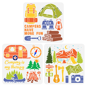 Plastic Drawing Painting Stencils Templates Sets, Square, Camping Themed Pattern, 30x30cm, 3 style/set