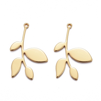 Brass Pendants, Long-Lasting Plated, Leaf, Real 18K Gold Plated, 24x15x1mm, Hole: 1mm