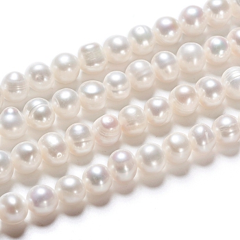 Natural Cultured Freshwater Pearl Beads Strands, Round, Antique White, 7~8x6~7mm, Hole: 0.6mm, about 25pcs/strand, 7.68 inch(19.5cm)