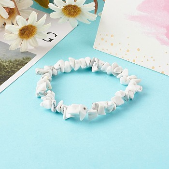 Synthetic White Howlite Chip Bead Stretch Bracelets for Children, Inner Diameter: 1-7/8 inch(4.8~5.1cm)