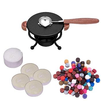CRASPIRE Wax Seal Stamp Set, with Wood Wax Furnace, Wax Sticks Melting Spoon Tool, Candle and Sealing Wax Particles, Mixed Color