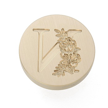 Golden Plated Round Shaped Wax Seal Brass Stamp Head, for Wax Seal Stamp, Letter Pattern, Letter N, 25.5x14mm, Hole: 7.5mm