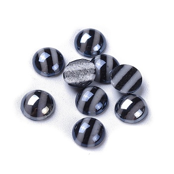 Opaque Glass Cabochons, Stripe Pattern, Half Round, Black, 8x3.5mm