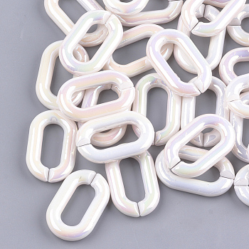 Acrylic Imitation Pearl Linking Rings, Quick Link Connectors, For Jewelry Chains Making, AB Color, Oval, Seashell Color, 31x19x5mm