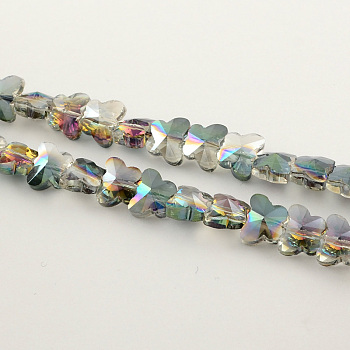 Electroplate Faceted Glass Beads, Butterfly, Half Rainbow Plated, Sea Green, 8x10x6mm, Hole: 1mm