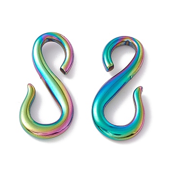 Ion Plating(IP) 304 Stainless Steel S Hook Clasps, for Bracelets Making, Rainbow Color, 29x13x3mm, Hole: 5.5mm & 7mm