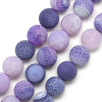 Natural Weathered Agate Bead Strands, Frosted, Dyed, Round, Orchid, 4~4.5mm, Hole: 1mm, about 95pcs/strand, 14.6 inch