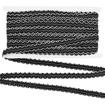 12M Polyester Wavy Ribbon, for Clothing Accessories, Black, 5/8 inch(15mm), about 13.12 Yards(12m)/Card
