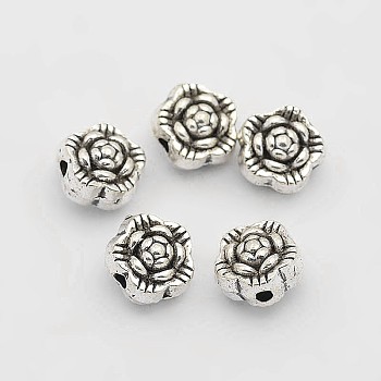 Tibetan Style Alloy Flower Beads, Antique Silver, 6x4mm, Hole: 1mm