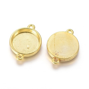Tibetan Style Alloy Cabochon Connector Settings, Lead Free and Cadmium Free, Flat Round, Golden, Tray: 15mm, 25x18x3mm, Hole: 2mm
