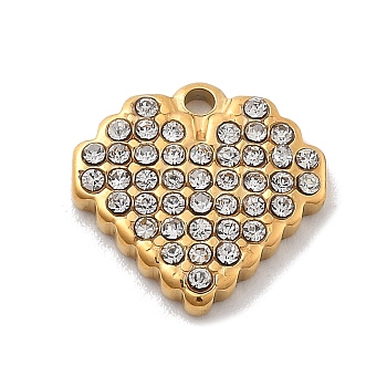 304 Stainless Steel Rhinestone Charms, Heart, Ion Plating(IP), Real 14K Gold Plated, Crystal, 11.5x11.5x2mm, Hole: 1mm