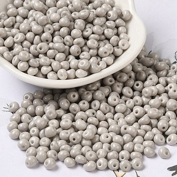6/0 Opaque Baking Paint Glass Seed Beads, Teardrop, Light Grey, 4.5~5x4x3~3.5mm, Hole: 0.9mm, about 5625Pcs/Pound