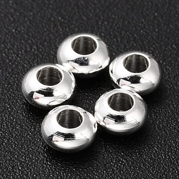 Brass Beads, Long-Lasting Plated, Rondelle, 925 Sterling Silver Plated, 3.5x1.8mm, Hole: 1.5mm
