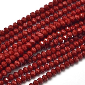 Faceted Rondelle Glass Beads Strands, Red, 3.5x2mm, Hole: 0.5mm, about 113~115pcs/strand, 32~33cm