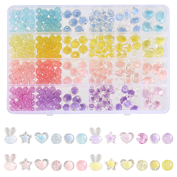 6 Styles 4 Colors Transparent Acrylic Beads, Bead in Bead, Mixed Shapes, Mixed Color, 8~15.5x7~17x7~11mm, Hole: 1.8~2.5mm
