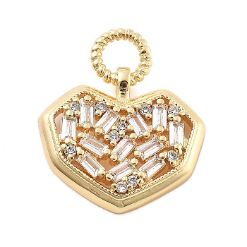 Real 18K Gold Plated Brass Glass Pendants, Heart Charms, Clear, 23x19.5x4mm, Hole: 4mm