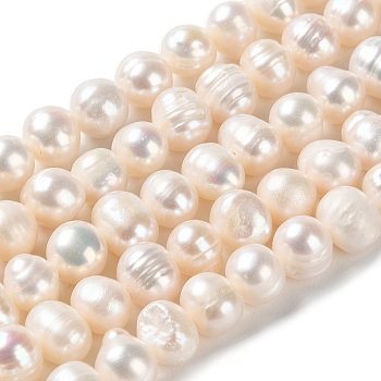 Natural Cultured Freshwater Pearl Beads Strands, Potato, Grade A++, PapayaWhip, 6~8.5x7~8mm, Hole: 0.5mm, about 51pcs/strand, 13.19 inch(33.5cm)