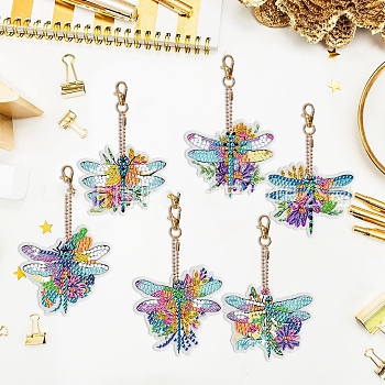 Flower Dragonfly DIY Diamond Painting Kit, Including Resin Rhinestones Bag, Diamond Sticky Pen, Tray Plate and Glue Clay and Metal Findings, Mixed Color, Pendant: 65x75mm