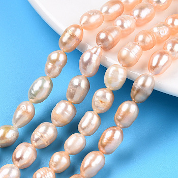 Natural Cultured Freshwater Pearl Beads Strands, Baroque Keshi Pearl Rice Beads, Wheat, 8~13x6.9~7.5mm, Hole: 0.7~0.8mm, about 34~38pcs/strand, 13.78 inch(35cm)