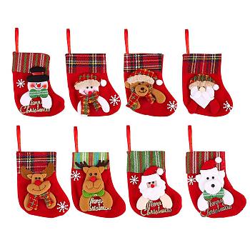 8Pcs Cloth Christmas Stockings Sets, Christmas Tree Small Pendant, for Family Holiday Season Decoration, Mixed Shapes, Mixed Color, 120x163mm
