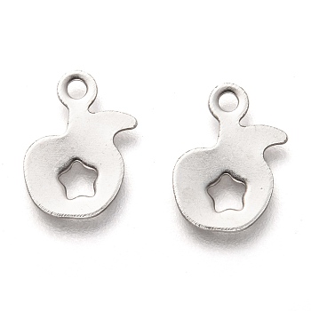 201 Stainless Steel Charms, Laser Cut, Apple with Hollow Star, Stainless Steel Color, 11.5x7.5x0.6mm, Hole: 1.4mm