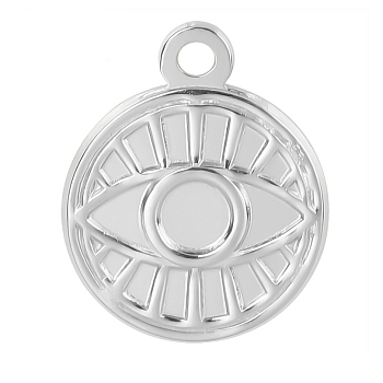 Stainless Steel Pendants, Flat Round with Evil Eye Charms, Stainless Steel Color, 19x16x2mm, Hole: 2mm