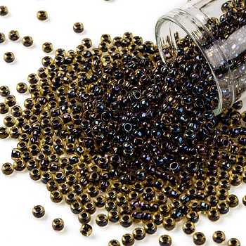 TOHO Round Seed Beads, Japanese Seed Beads, (245) Inside Color AB Jonquil/Jet Lined, 8/0, 3mm, Hole: 1mm, about 1110pcs/50g