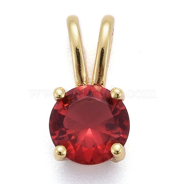 Real 18K Gold Plated Red Flat Round Brass+Cubic Zirconia Charms