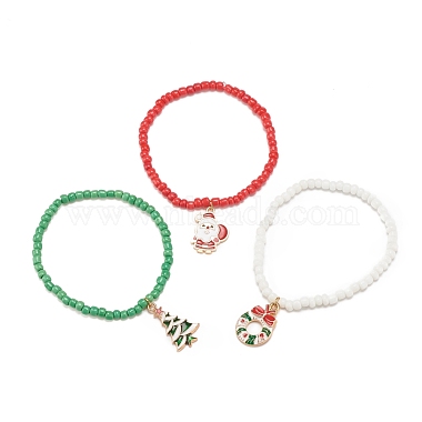 3 Uds. Juego de pulseras elásticas de semillas de vidrio de 3 estilos(BJEW-JB08200)-4