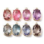 Brass Glass Charms, OvaL, Faceted, Mixed Color, Golden, 17x10x7mm, Hole: 1.4mm(X-KK-Z141-08G)