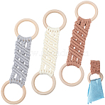3Pcs 3 Colors Cotton Thread Weave Towel Rack, with Wood Ring Hook Hangers, Mixed Color, 280x78x10mm, 1pc/color(AJEW-GF0011-76)