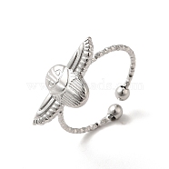 304 Stainless Steel Owl Open Cuff Rings for Women, Stainless Steel Color, US Size 8(18.1mm)(RJEW-H136-01P)
