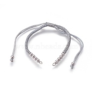Nylon Cord Braided Bead Bracelets Making, with Brass Beads, Long-Lasting Plated, Real Platinum Plated, Light Grey, 10-1/4 inch~11-5/8 inch(26~29.6cm)(BJEW-F360-FP03)