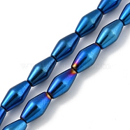 Electroplated Synthetic Non-magnetic Hematite Beads Strands, Bicone, Blue Plated, 6.2~6.5x12~12.5mm, Hole: 1.4mm, about 33pcs/strand, 16.89''(42.9cm)(G-Z032-B02-02C)
