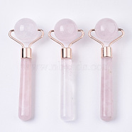 Natural Rose Quartz Mini Eye Roller Massage Tool Skin Care, with Rose Gold Plated Brass Findings, 109x36x25mm(X-G-N0325-03)