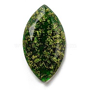 Transparent Epoxy Resin Cabochons, with Gold Foils, Faceted, Horse Eye, Dark Green, 30.5x16.5x4.5mm(CRES-A053-13)