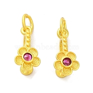 Rack Plating Brass Pave Cubic Zirconia Flower Shape Ice Pick Pinch Bails, with Jump Rings, Long-Lasting Plated, Camellia, 17x7.5mm, Pin: 1mm(KK-D100-04G-02)