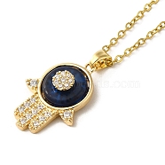 Brass Rhinestone and Glass Pendant Necklaes, Stainless Steel Necklaces, Hamsa Hand, Golden, 16.22 inch(41.2cm)(NJEW-M210-05G)
