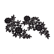 Lace Embroidery Costume Accessories, Applique Patch, Sewing Craft Decoration, Flower, Black, 260x170x1.5mm, 2pcs/set(DIY-WH0185-10B)