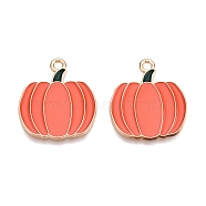 Thanksgiving Day Theme Alloy Enamel Pendants, Light Gold, Lead Free & Cadmium Free, Pumpkin, 23.5x20x1mm, Hole: 1.8mm(X-ENAM-T020-35I)