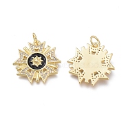 Brass Micro Pave Clear Cubic Zirconia Pendants, with Enamel & Jump Rings, Long-Lasting Plated, Flower, Real 18K Gold Plated, 23x23x2.7mm, Hole: 4.5mm, Jump Ring: 6x0.7mm, Hole: 4.5mm(ZIRC-Q023-10G)