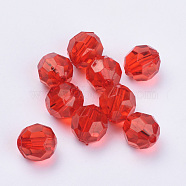 Transparent Acrylic Beads, Faceted, Round, Red, 10x9.5mm, Hole: 1.8mm, about 990pcs/500g(TACR-Q257-10mm-V12)