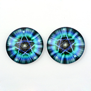 Glass Cabochons, Half Round/Dome, Kaleidoscope Pattern, Teal, 12x4mm(X-GGLA-L012-12mm-01)